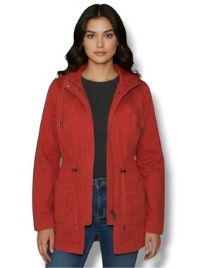 Mossimo Retired 2013 Target Era Distressed Cargo Jacket Red Hooded Cinch Waist M